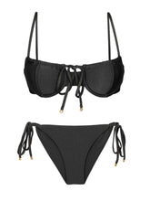Laad de afbeelding in de Gallery-viewer, Product Front: Rio De Sol Set Set Shimmer-Black Balconet-Tie Cheeky-Tie-Gold