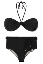 Laad de afbeelding in de Gallery-viewer, Product Front: Rio De Sol Set Set Shimmer-Black Twist Belted-High-Waist