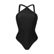 Laad de afbeelding in de Gallery-viewer, Product Front: Rio De Sol One-Piece Shimmer-Black High-Neck