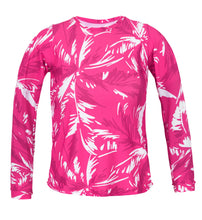 Laad de afbeelding in de Gallery-viewer, Product Front: Rio De Sol Top Top Pink-Palms Rash-Guard