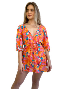 Oranje Bloom mini-jurk